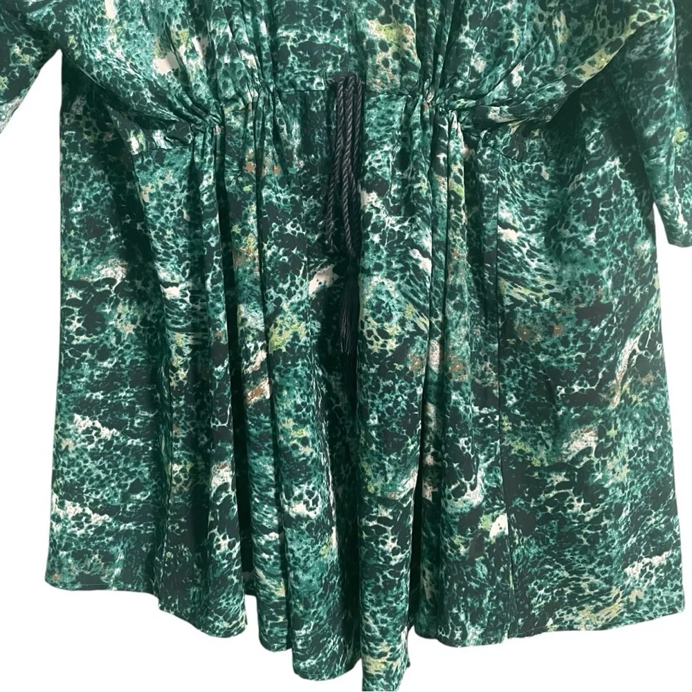 ON SALE⭐️ Ellos tunic top green pattern V neck dropped sleeves drawstring waist - Picture 8 of 16